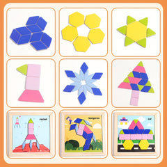 Wooden Jigsaw Puzzle Geometric Shape 3D Building Blocks Educational Toy
