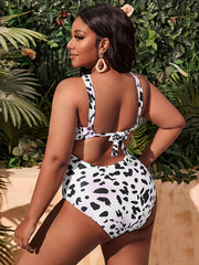 Tie Dye & Cow Print Halter One Piece Swimsuit
