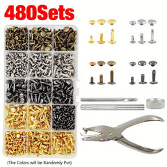 480pcs Double Cap Rivets Stud Round Nail Spike for Leather Craft