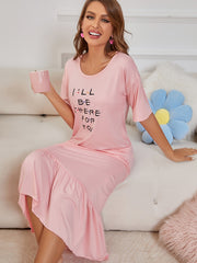Ruffle NightDress Short Sleeve Pajama Dress Women's Sleepwear