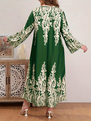 Casual Abaya Dress Women's Plus Floral Print Long Sleeve