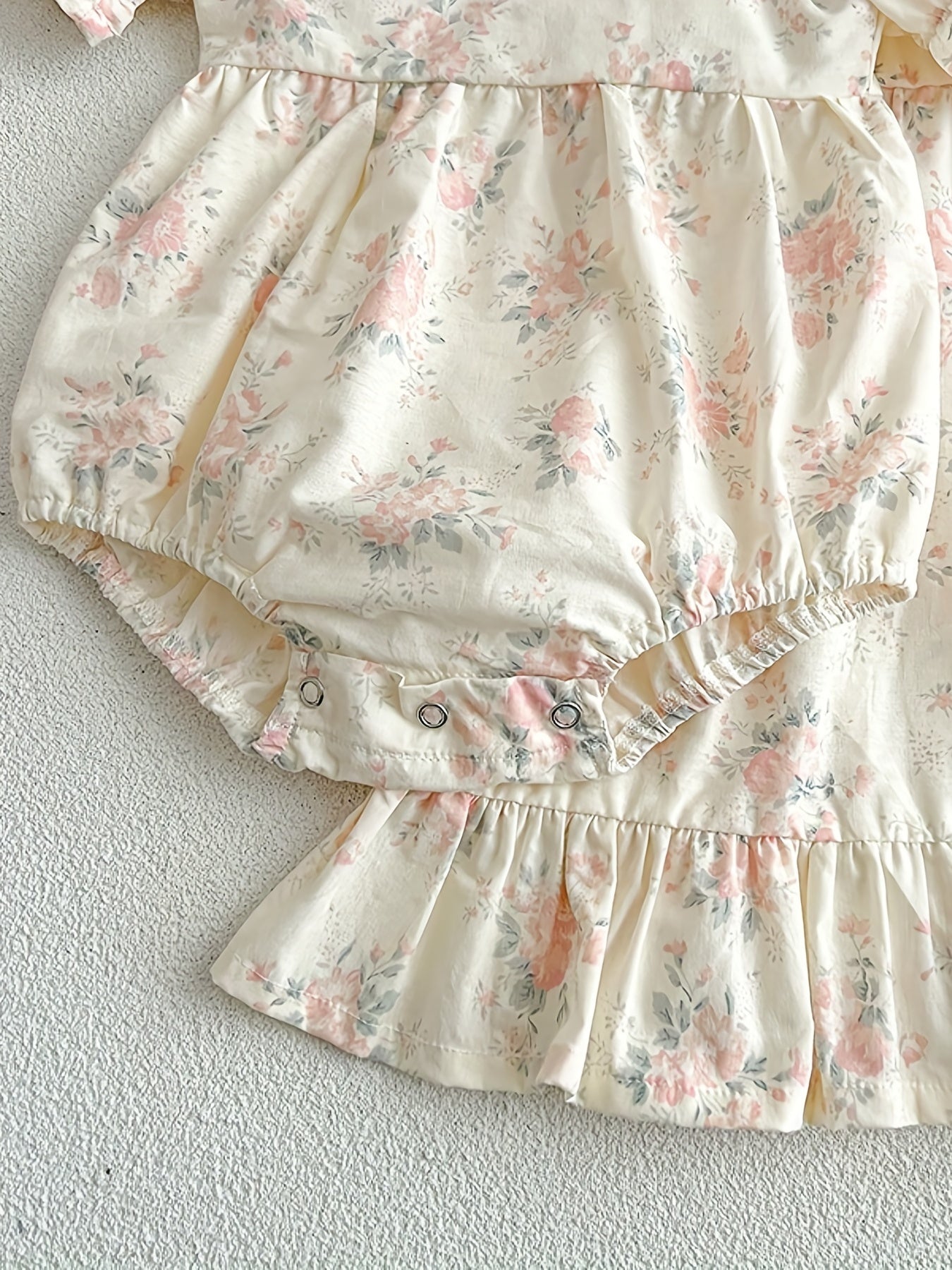 Baby Girl Ruffle Floral Romper With Lace Up Neck