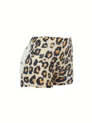 Letter & Leopard Print Skinny Shorts for Women