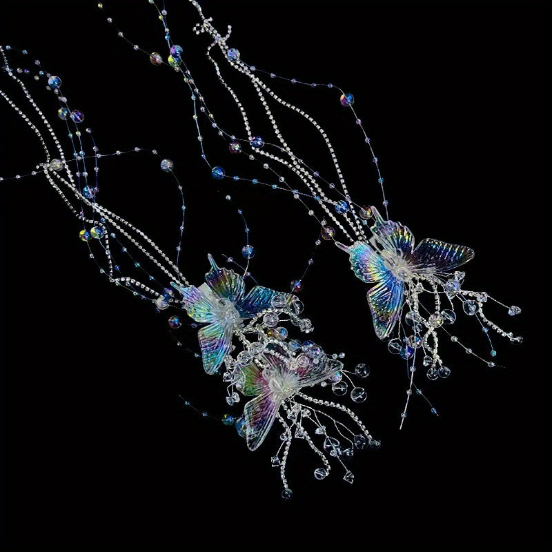 Crystal Butterfly Bridal Hair Clip with Tassel