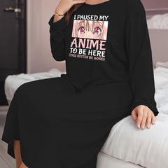 Anime Figure & Letter Print Long Sleeve Plus Size Lounge Dress T-shirt