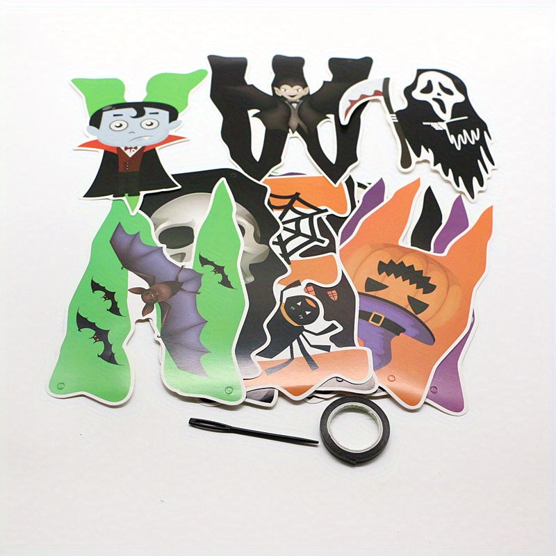 Halloween Party Decoration Letter Pull Flag Pumpkin Spider Cat Boo Print Flags