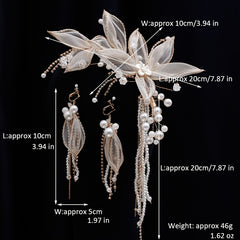 Faux Pearl Tassel Hairclip Earrings Set Wedding Party Decor