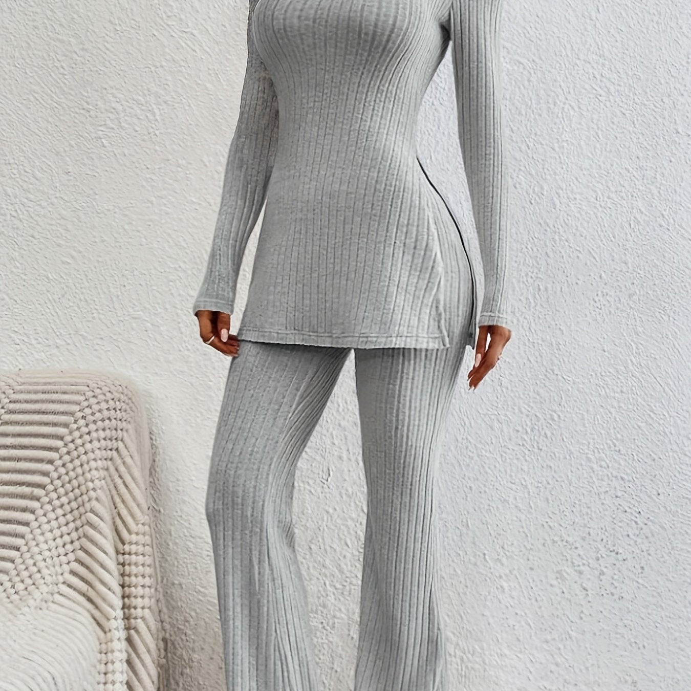 Ribbed Lounge Set Top & Pants Women's Loungewear