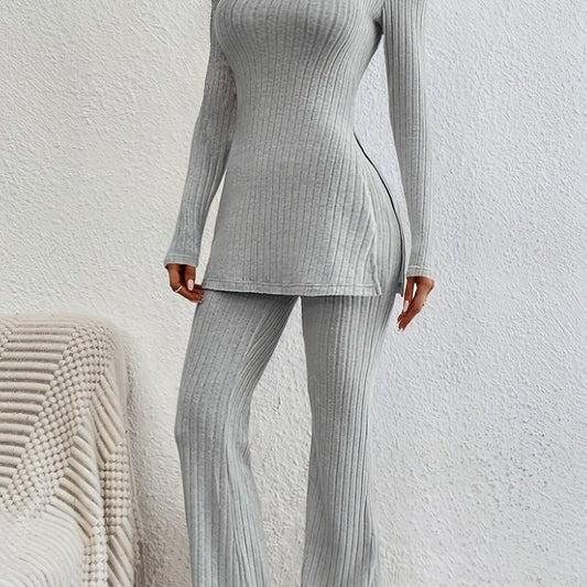 Ribbed Lounge Set Top & Pants Women's Loungewear