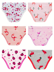 6pcs Girls Triangle Panties Strawberry Flamingo Striped Print