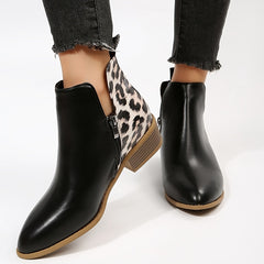 Chunky Heeled Short Boots Pointed Toe Chelsea Boots Women's