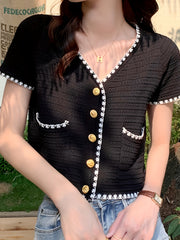 V Neck Button Up Cardigan for Women