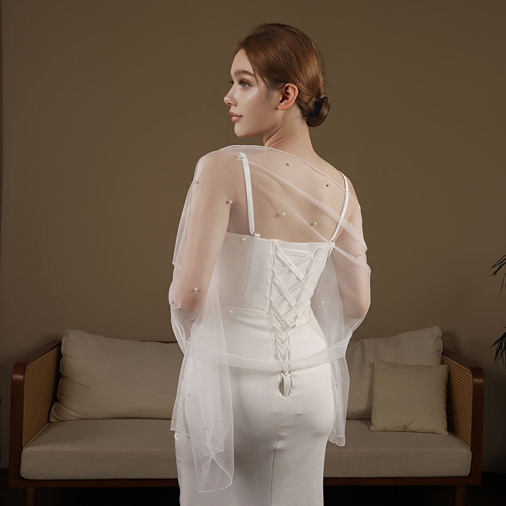 Bridal Wedding Veil Cape with Flowing Train for Brides Proms Formal Events