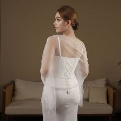 Bridal Wedding Veil Cape with Flowing Train for Brides Proms Formal Events