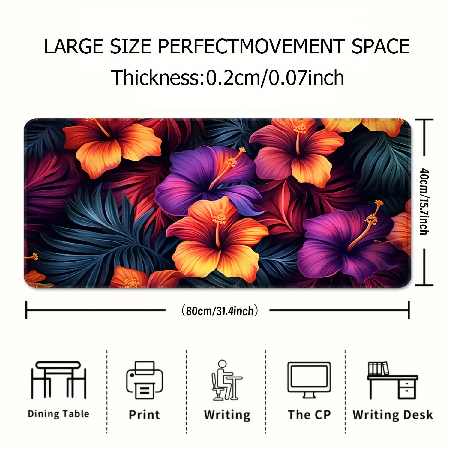 Multicolour Flowers Pattern Mousepad Desk Mat Anti Slip Office Mouse Pad