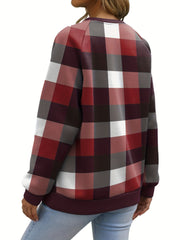 Plaid Pattern Crew Neck Sweatshirt for Women
