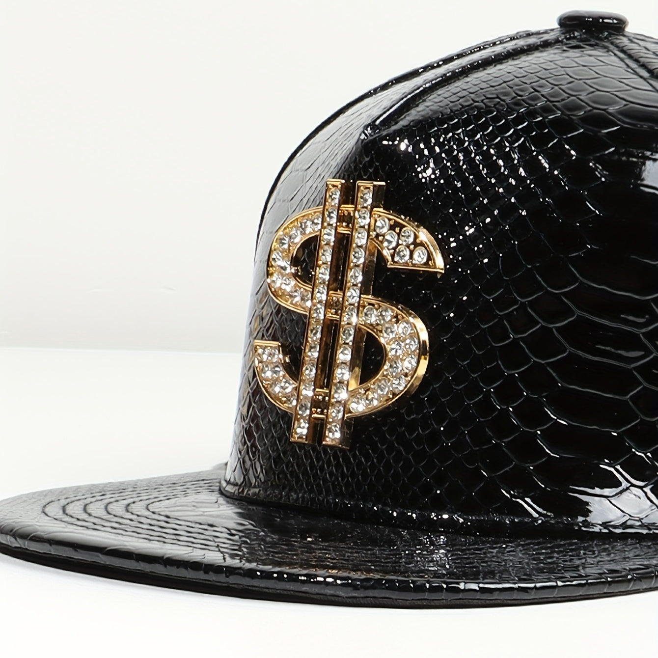 PU Leather Snapback Hat Rhinestone Patch Baseball Cap Unisex