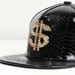 PU Leather Snapback Hat Rhinestone Patch Baseball Cap Unisex