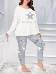 Star Print Pajamas Set Round Neck Top & Pants