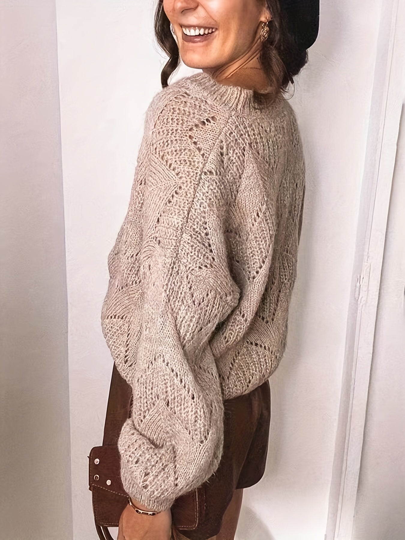 Casual Sweater Women's Solid Hollow Out Long Sleeve