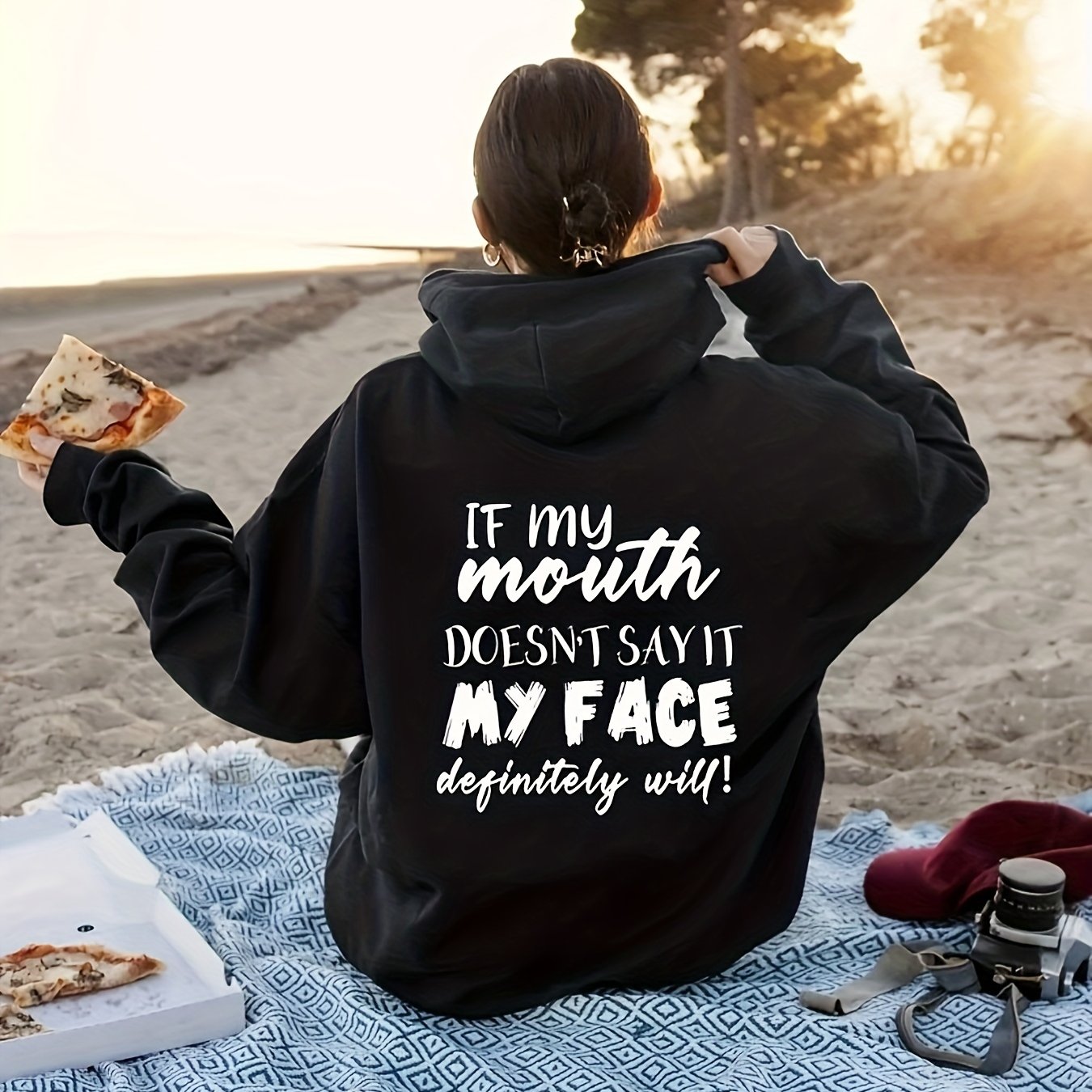 Graphic Print Drawstring Loose Hoodie Long Sleeve Sweatshirt