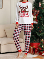 Christmas Pajamas Set Women's Elk Print Tee & Plaid Pants