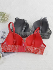 2 Pack Women's Plus Size Casual Bras Set Full Coverage Solid Floral Print 2pcs