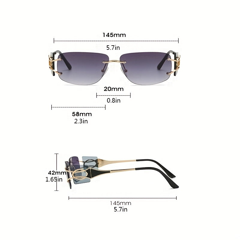 Men's Square Lens Retro Rimless Sunglasses with Metal Hinge