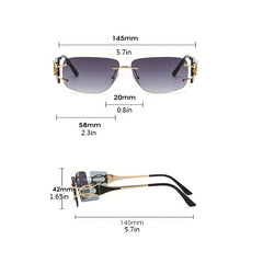 Men's Square Lens Retro Rimless Sunglasses with Metal Hinge