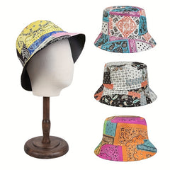 Vintage Paisley Print Bucket Hat Boho Block