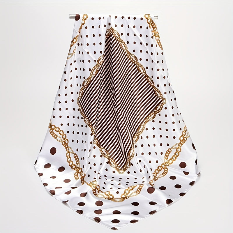 Polka Dot Print Square Scarf Chain Pattern Satin Vintage Bandana Shawl Silk