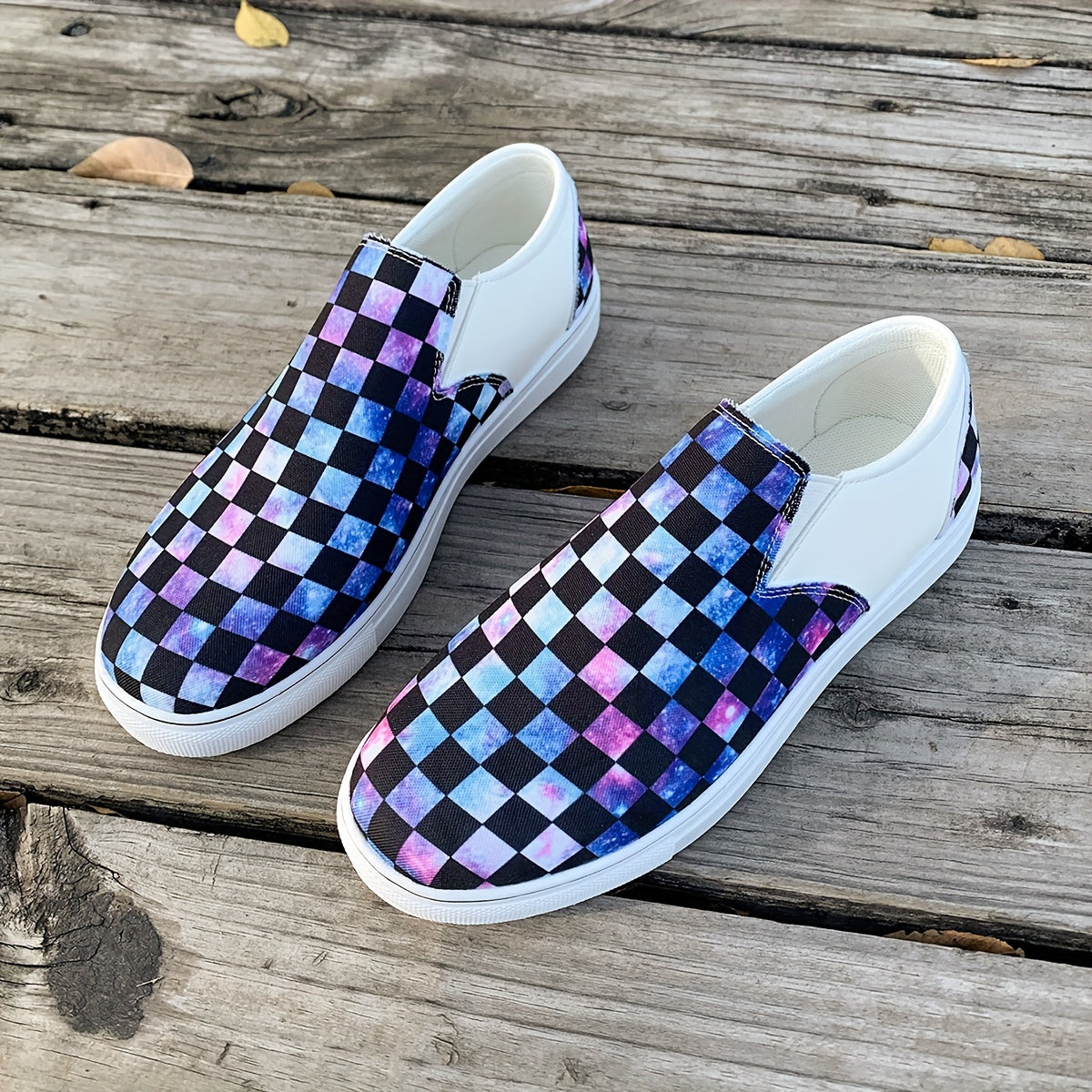 Checked Print Lightweight Canvas Skate Shoes Non Slip Loafers