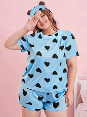 Heart Print Pajama Set - Short Sleeve Top & Shorts Lounge Set