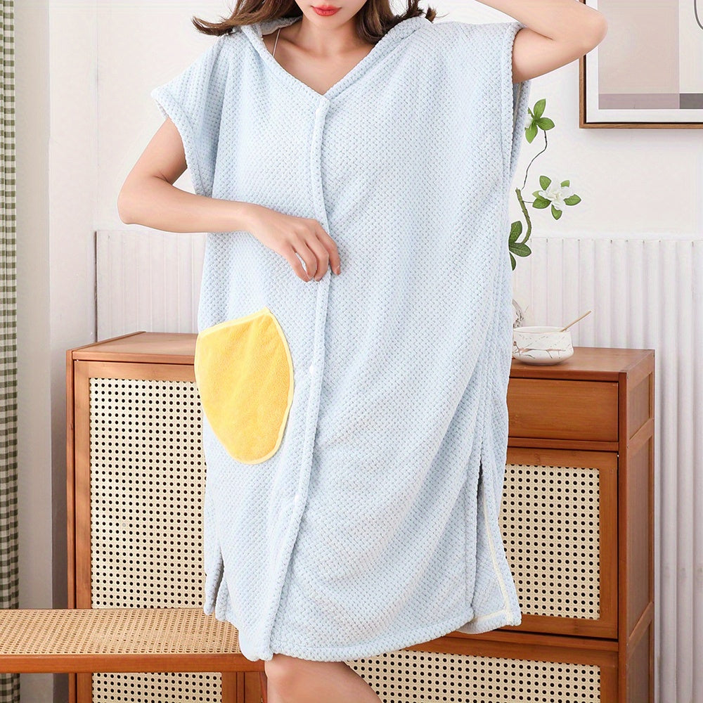 Women's Hooded Bathrobe with Hat and Towel Set