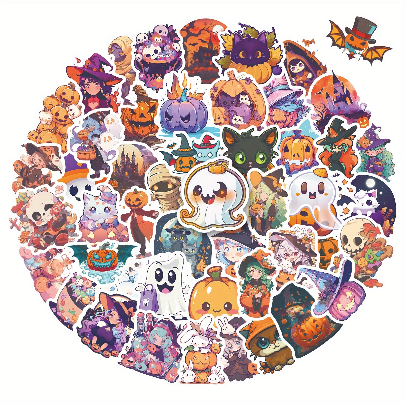 50pcs Halloween Pumpkin Theme Stickers Pack Waterproof Vinyl Party Stickers