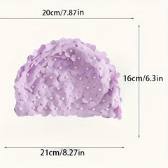 Purple Faux Pearl 3D Flower Swim Hat for Women