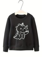 Girls Dino Print Crew Neck Sweatshirt Long Sleeve Top Kids Spring Fall