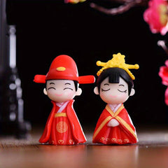 2pcs Chinese Couple Statue Figures Ornament DIY Bonsai Wedding Decor