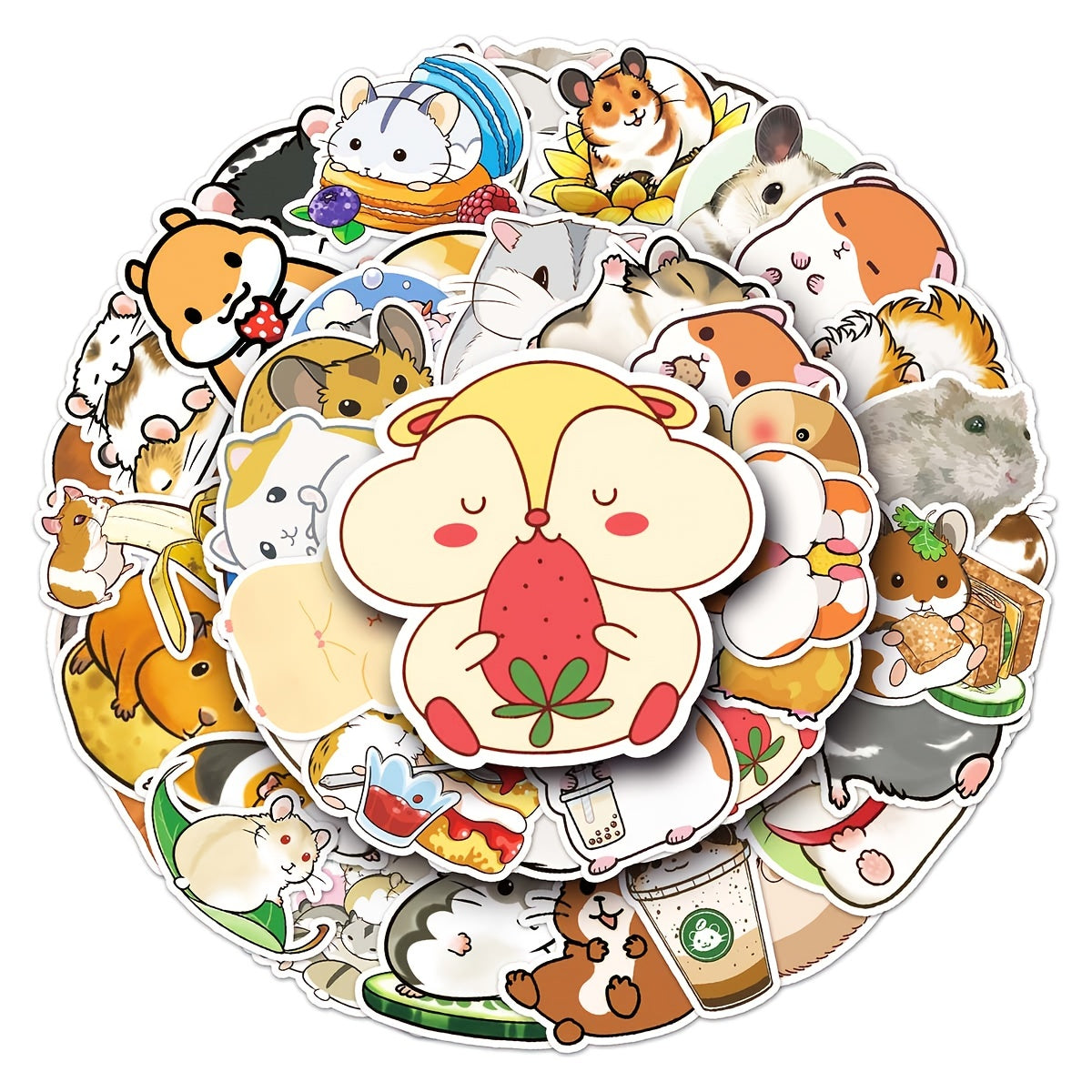 50pcs Cartoon Hamster Animal Stickers Waterproof for Laptop Car Refrigerator