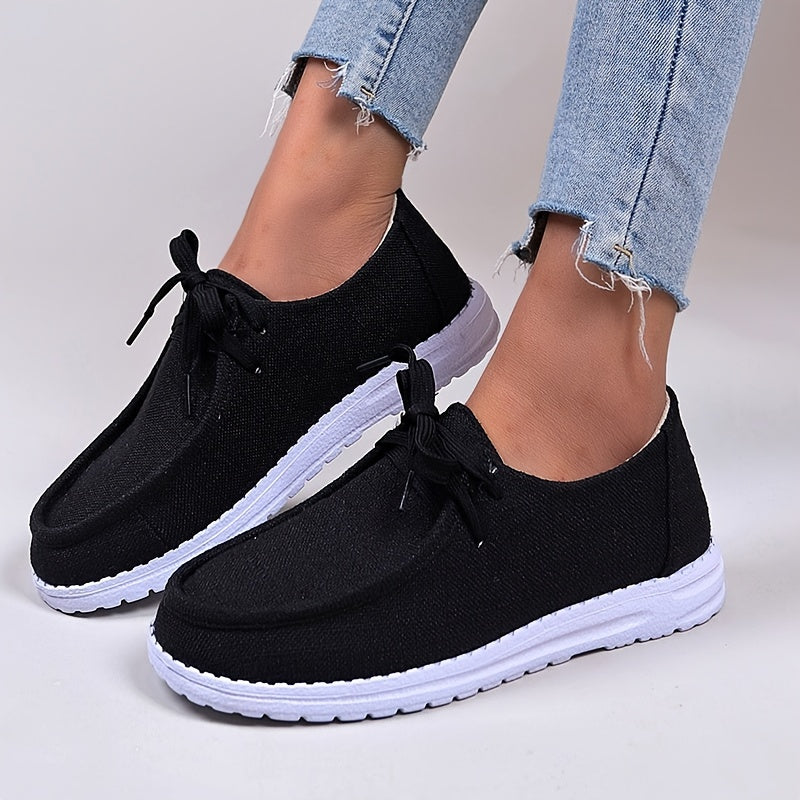Women's Lace Up Flat Loafers Lightweight Canvas Casual Slip On Shoes