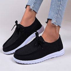 Women's Lace Up Flat Loafers Lightweight Canvas Casual Slip On Shoes