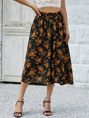 Floral Print Elastic Waist Vintage Skirt
