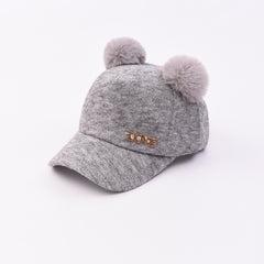 Kids Baseball Cap Double Pom Pom Decor Sun Protection Sunshade Hat