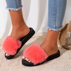 Plush Slippers Fluffy Single Band Slides