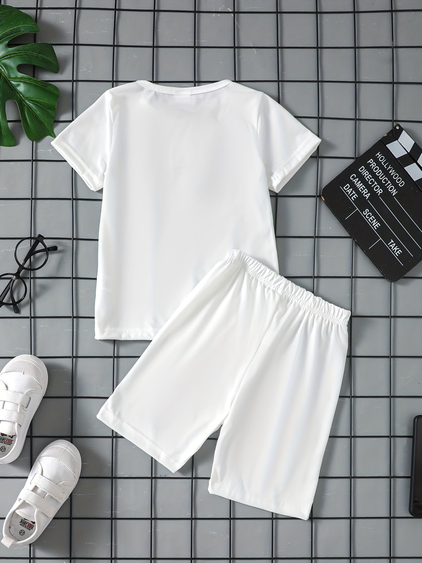 Boys Smile Print Tee Matching Shorts Summer
