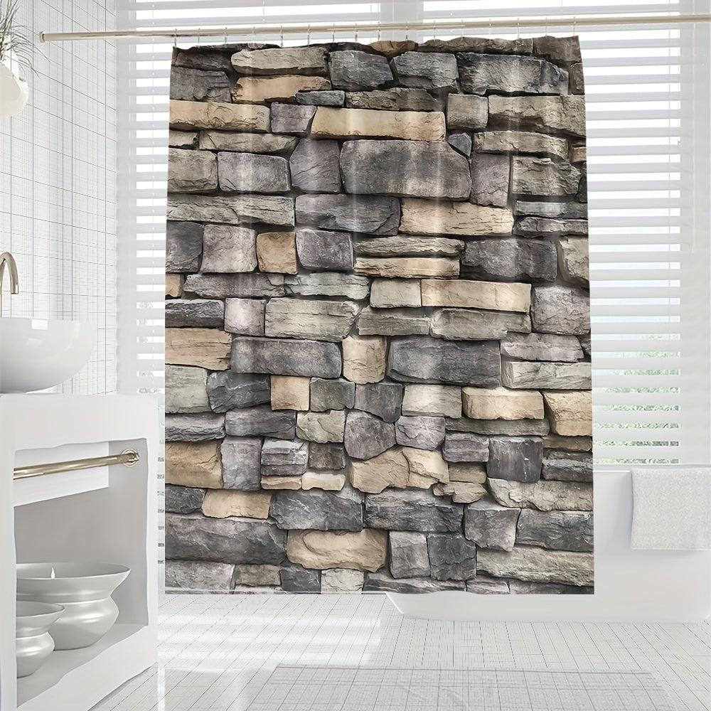 Digital Stone Wall Shower Curtain Polyester Waterproof Bathroom Partition