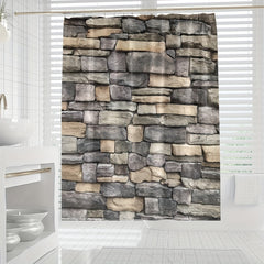 Digital Stone Wall Shower Curtain Polyester Waterproof Bathroom Partition