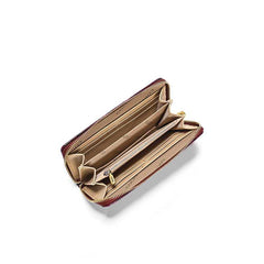 Floral Embossed Leather Clutch Zipper Closure Purple Coffee Brown