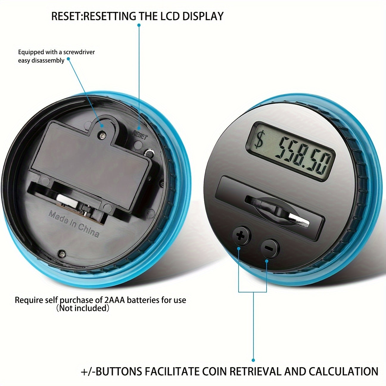 Digital Coin Counting Money Jar 800 Capacity Kids Piggy Bank Fits All US Coins