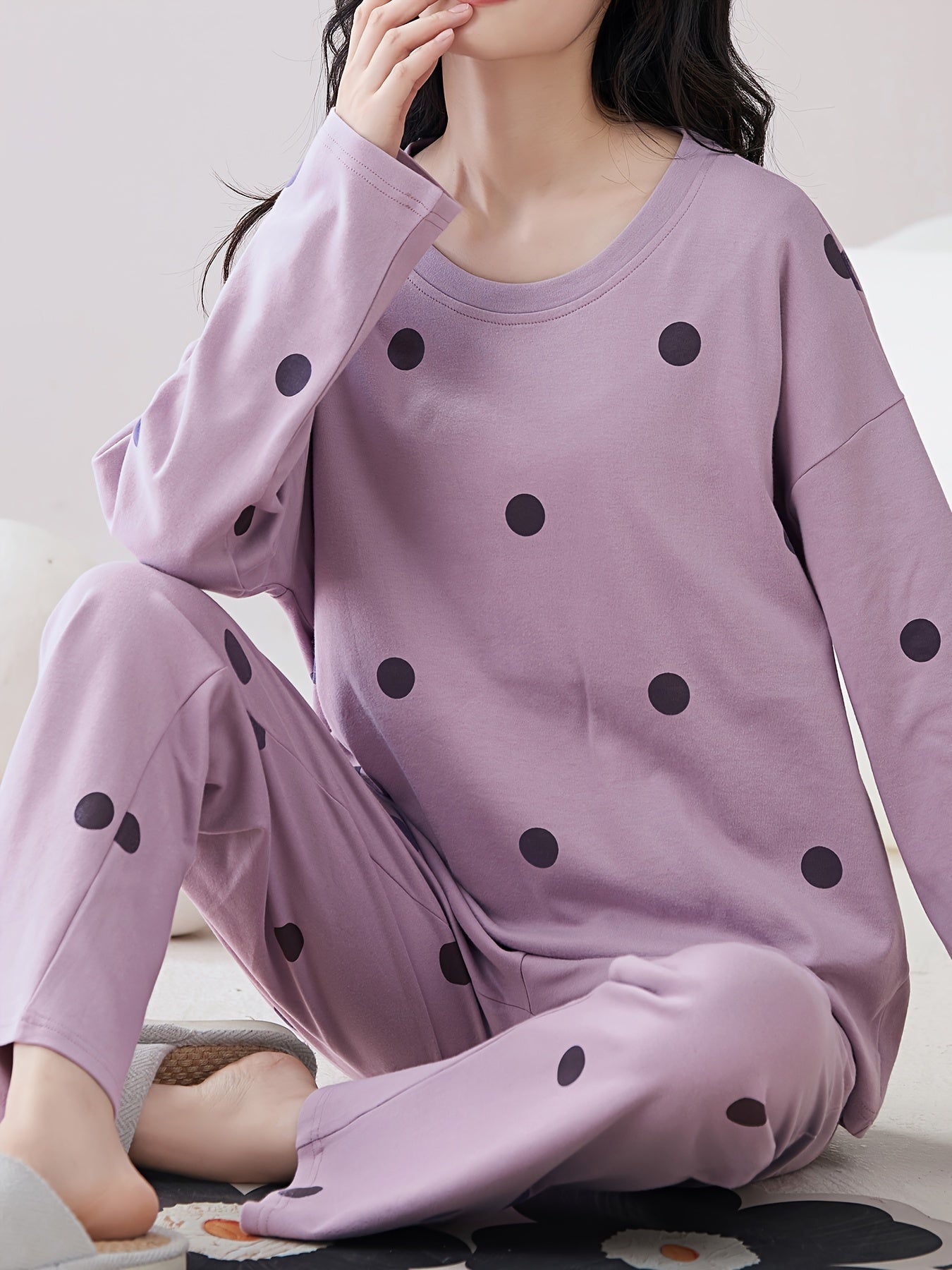 Polka Dot Pajama Set Long Sleeve Top & Pants